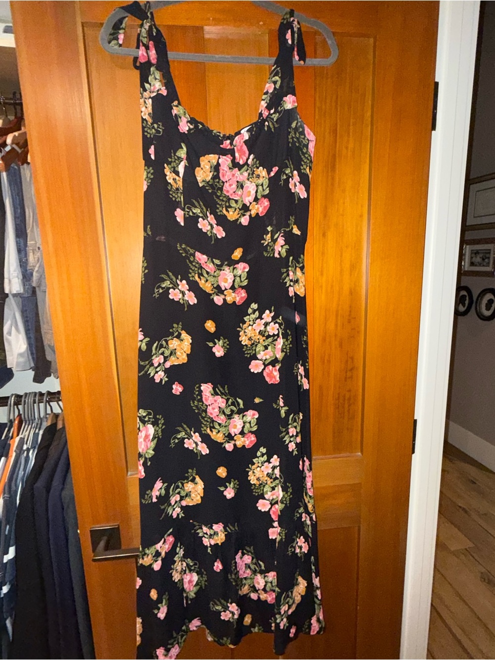 Reformation Nikita 12 Black Floral Tie-Strap Midi Dress - Picture 4 of 9